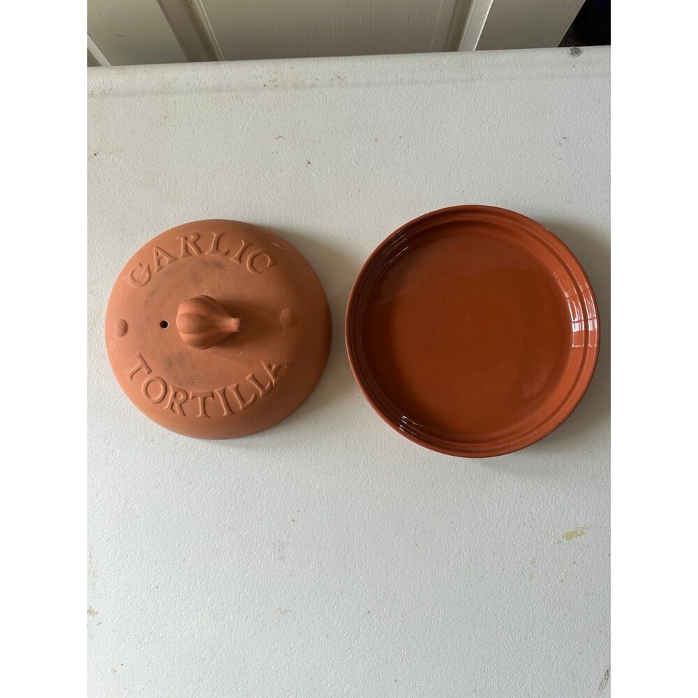 Vintage Norpro 2 Piece Terracotta Garlic Roaster Tortilla Warmer Food Steamer - Picture 2 of 3